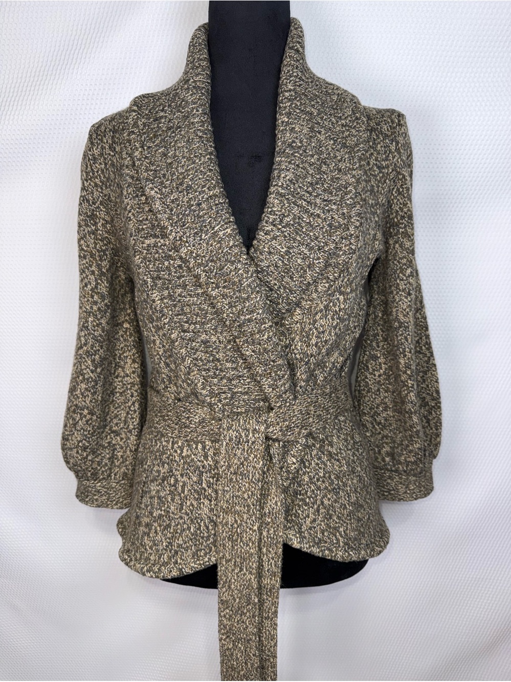 INC International Concepts Women’s S Marled Wrap Cardigan Sweater Belted Wool Bl